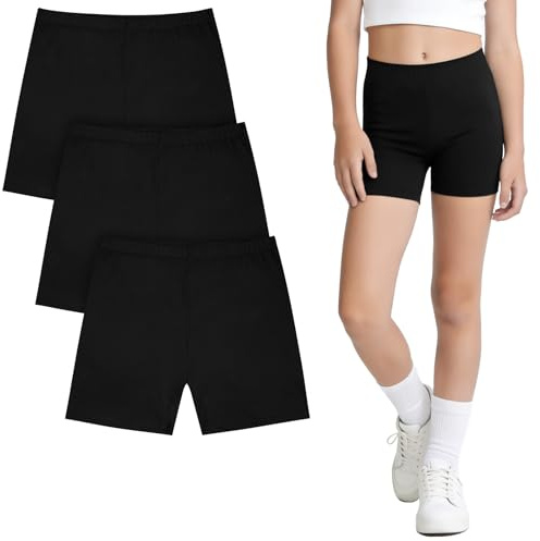 Alaoo Cykelshorts för flickor, 3 st för flickor, cykling, korta andningsshorts, cykelshorts för barn, för flickor medan du cyklar och dansar, svartvit och röd, 130 cm, B.140cm, 140