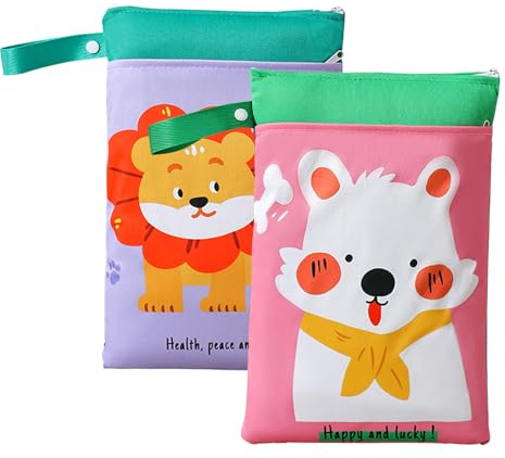 KASESSS 2Pezzi Borsa Porta Pannolini, Animali dei Cartoni Animati Sacca Impermeabile, Porta Pannolini e Salviette da Borsa, Wet Bag con Zip Manico, 2 Scomparti per Viaggio Passeggino Spiaggia Piscina
