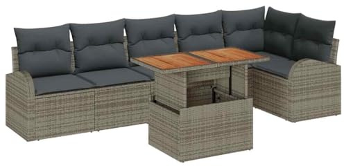 Qnhdfrt Set di divani da giardino 7 pezzi con vano portaoggetti, gruppo lounge modulare in polyrattan con tavolo, moderno gruppo di sedute per giardino, terrazza e balcone, grigio, capacità 6 persone