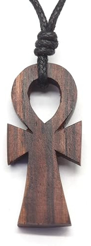 Drachensilber Ankh Holz Kettenanhänger- inkl. Variables Band – Kunst Handwerk Schmuck Anhänger Kette Holzschmuck – ägyptischer Schmuck Damen Herren