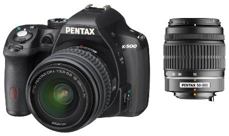 Pentax K-500 Fotocamera e Obiettivo D-AL 18-55mm e DA-L 50-200mm, Sensore CMOS APS-C da 16,49 Megapixel, Display LCD da 3”, Video Full HD, Nero