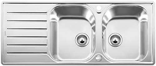 BLANCO LANTOS 8 S-IF Compact – Évier Double pour Meubles Bas de 80 cm de Large – Avec Fond Plat IF et Égouttoir Réduit – Finition Inox Brossé – 519713