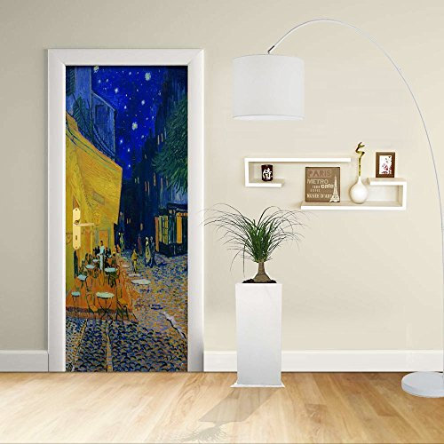 Adesivo Design porta - Van Gogh Caffè terrazza di notte Café Terrace at Night Decorazione adesiva per porte arredo casa - stampa per Porta dimensioni personalizzabili -Stampa su PVC (CM 90X210)
