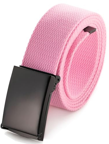 Mile High Life Ceinture en Toile Ajustable Boucle de Ceinture Militaire Noire à Dent pour Hommes (132CM,Rose Clair)