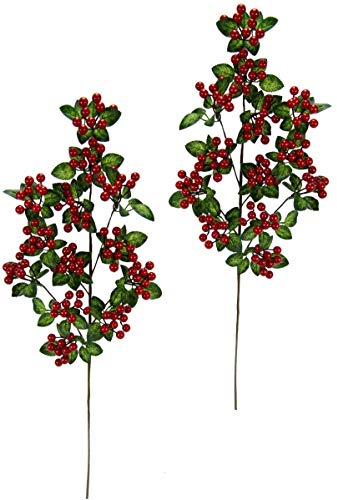 Künstlicher Beerenzweig Deko Zweig mit Beeren und Blätter grün rot groß Ast Blumenkünstlich Äste für Bodenvase Weihnachtsdeko Floristik Kunstblume Kunstzweig