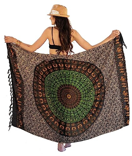 NELUHA Sarong Tuch Damen aus Indonesien – XXL Strandtuch zum Umbinden mit Saronghalter – Wickelrock, Wickeltuch, Hüfttuch und Pareo