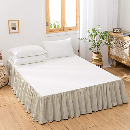 BISELINA French Linen Bed Skirt with Pleated Frills 14-Inch Tailored Drop Natural Flax Cotton Blend Dust Ruffle Soft Cozy Farmhouse Bedding (14 King, Linen)