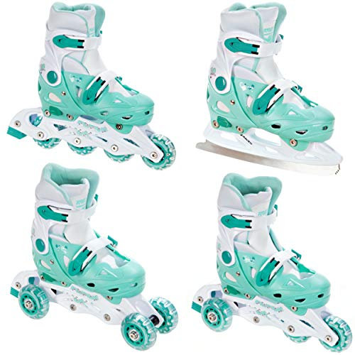 RAVEN 4in1 Inline Skates Triskates Rollschuhe Schlittschuhe Inliner für Kinder Mädchen Jungen verstellbar (Balloon Mint, 33-36 (20cm-22,5cm))