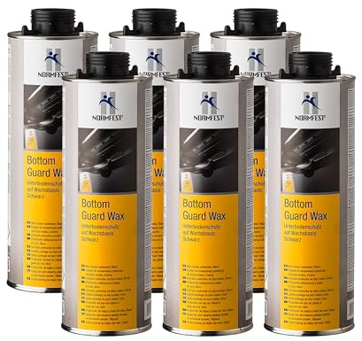 Normfest Bottom Guard Wax – Schwarzer Unterbodenschutz auf Wachsbasis mit selbstheilendem Korrosionsschutz, temperaturbeständig bis 180 °C, haftet auch auf PVC-Beschichtungen – 6x 1 Liter