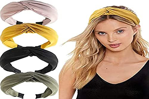 MiDoDo 4 Stück Haarreifen Damen Breit Kopfband Haarband Damen Retro Stirnband Haarreifen Knoten Stirnbänder Turban Vintage Stoff Haarreif für Frauen Mädchen Lieferungen