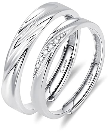 ANAZOZ Anello con Incisione (Ti Amo), Fedine Fidanzamento Coppia, Argento 925 Uomo, Rotondo Liscio Zirconi Bianco Regolabile