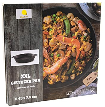 Spetebo Poêle en fonte XXL Ø 43 cm – Cocotte en fer Poêle en fonte Poêle à griller avec deux poignées et deux becs verseurs