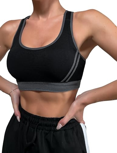 Litherday Reggiseno Sportivo Donna Push Up Senza Ferretto Imbottito e Traspirante Top Fitness per Yoga Corsa Allenamento e Palestra Nero S