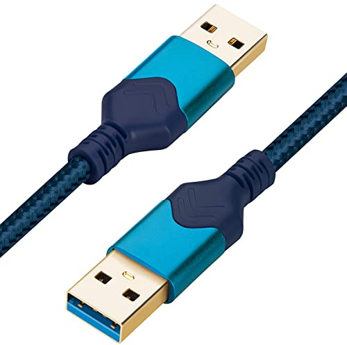 ROFICORD USB 3.0-Stecker-zu-Stecker-Kabel, USB-A-zu-USB-A-Hochgeschwindigkeits-Datenkabel, kompatibel mit Festplattenlaufwerk/Laptop-Kühler/Set-Top-Box/DVD-Player/TV/Kamera und mehr (0,3 M, Blau)