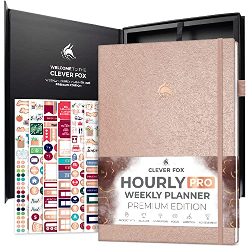 Clever Fox Hourly Planner PRO Premium – Undated Schedule Planner with Daily Time Slots – Personal Organizer Notebook for Time Management – Weekly & Monthly Life Journal, A4 size (Rose Gold)