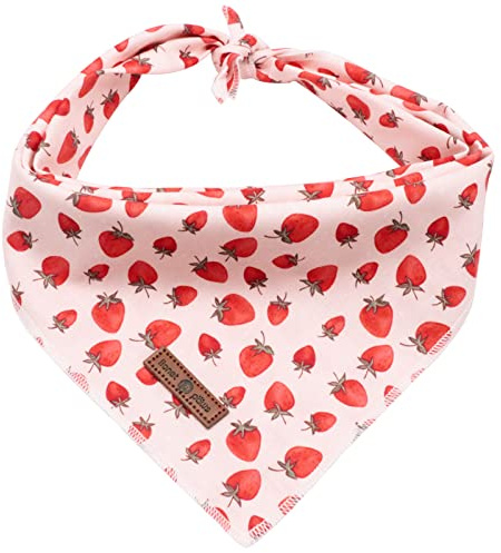 Lionet Paws Hunde Bandana Kopftücher Hundehalstuch Dreieckstuch für Kleine, Mittelgroße und Große Hunde Erdbeere
