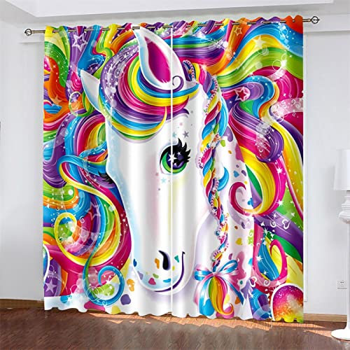 MTBDyyds Verdunkelungsvorhänge 3D Drucken 150X166Cm Farbe Textur Einhorn Verdunklungsvorhänge Kinderzimmer 2 Stück Vorhang Blickdicht Ösenschal Kindergardinen Junge Verdunklungsgardine