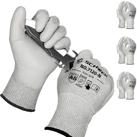 Schwer 3 pares ANSI A6 Guantes Anticorte CR7120 Guantes Anticortes Trabajo, pantalla táctil, para hombres y mujeres utilizados para el trabajo de madera, construcción, reparación de coches, M