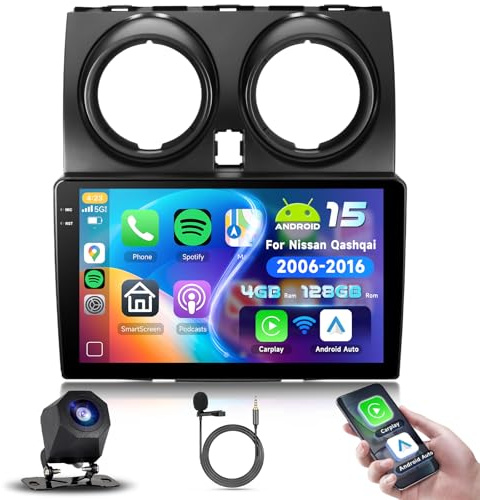 4+128G Podofo Android 9 Autoradio 2 din Für Nissan Qashqai J10 2006-2016 Wireless Carplay Android Auto Bluetooth mit Bildschirm WiFi/Navi + AHD Rückfahrkamera HiFi/RDS/FM Radio DAB+