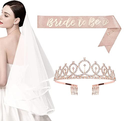 Bexdug Braut, Schärpe und Tiara zu Sein, Bachelorette Bride to Be Dekorationsset, Braut mit Schärpe für Braut Strass Diadem Schleier gesetzt