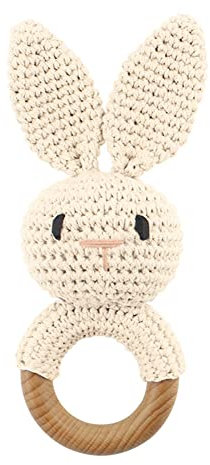 Baby Rassel Beißring Baby Spielzeug Häkel Rassel Holz Greifling Baby Rassel Geschenk zur Geburt,Niedliche Fuchs Tiger Löwe Hase Babyrassel, Baby Kleinkind Frühe Lernspielzeug für Jungen Mädchen Baby