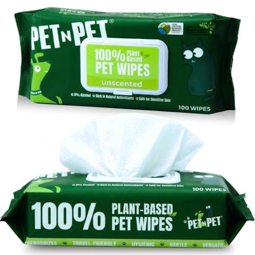 PET N PET Dog Wipes, 100 Count, Hypoallergenic, for Dogs & Cats | 100% Plant-based Pet Wipes Dog, hypoallergenic grooming wipes for ears, eyes, paws & bums, gentle daily cleaning.