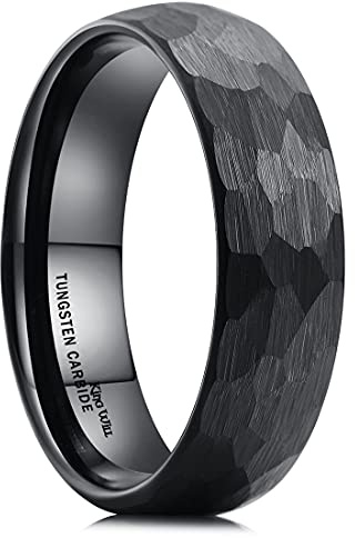 King Will 6mm Hammered Tungsten Rings for Men Women Domed Black Brushed Engagement Mens Wedding Band 11