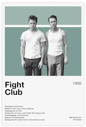 EYEZER Fight Club Filmposter auf Leinwand, Poster, Wandkunst, Dekor, Bild, Gemälde für Wohnzimmer, Schlafzimmer, Dekoration, ungerahmt, 30 x 45 cm