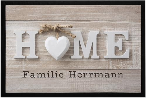 SpecialMe® Fußmatte Home personalisiert mit Namen Wunschtext Zuhause Familie Herz rutschfest & waschbar Schwarz 60x40cm
