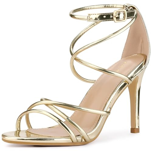 Perphy Stiletto Heel Strappy Straps Open Toe Sandals for Women Gold 5.5 UK/Label Size 7.5 US