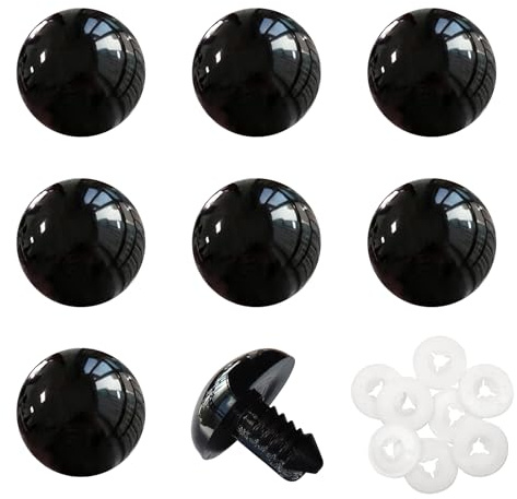 TOAOB 8 Stück Sicherheitsaugen für Häkeltiere 24 mm Groß Schwarz Kunststoff | Knopfaugen mit Unterlegscheiben, für Amigurumi Basteln, Puppenaugen Teddyaugen für DIY Kreative Handwerk