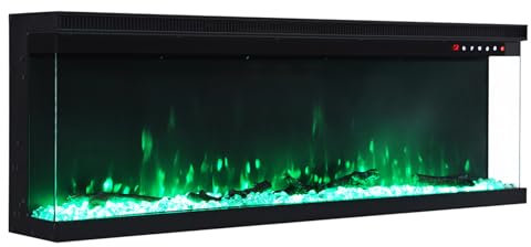 INMOZATA Electric Fire 60inch/152cm 3-Side Glass Display Media Wall Fire Recessed/Freestanding Electric Fireplace with 9 Colors Realistic LED Flame Effect Touch Remote Control & Overheat Protection