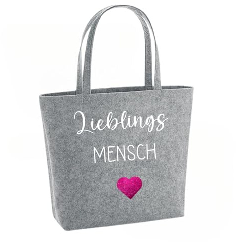 Lounis Personalisierte Filztasche - Handtasche - Filzshopper - Shoppingbag - Tasche Filz Lieblingsmensch - Geschenkidee (Hellgrau)