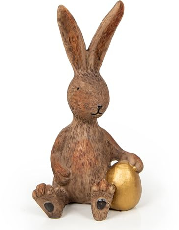 Logbuch-Verlag Osterhase Dekofigur braun Gold Ostern Deko Hase zum Hinstellen 17 cm Osterdekoration zum Verschenken