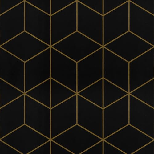 Self Adhesive Wallpaper Black and Gold 44x1000cm Peel and Stick Wallpaper Gold Lines Geometric Sticky Back Vinyl Modern Contact Paper Texture Wall Covering Decorative Film