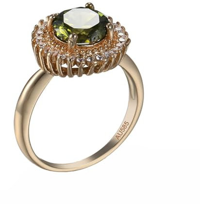 KnSam 14K Au585 Gelbgold Solitärring, Peridot Glanz Ring Pärchen Ringe Grün, 585 Gold Trauringe mit Moissanit Echte Goldschmuck, Gr.65 (20.7)