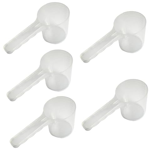 5 cucharas medidoras de plástico de 100 ml para alimentos para mascotas, cuchara de plástico para detergente para ropa sucia, cuchara de mango largo para polvo y líquido