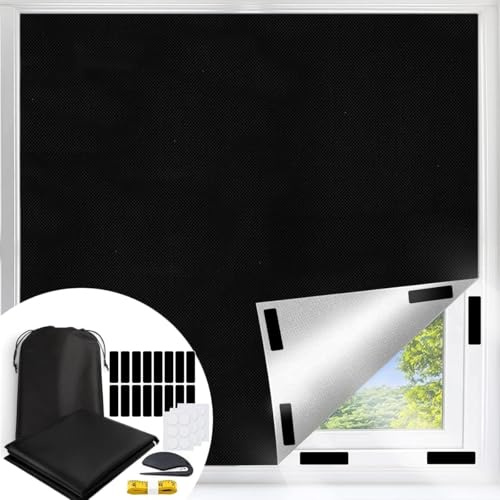 100% Portable Blackout Curtains, Portable DIY Blinds, No Drill Travel Blackout Blinds Sunblock Window Cover Black Out Curtains, for Baby Nursery, Travel, Dorm Room (79 x 57)