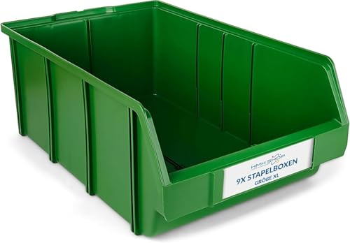 HMH 9x Stapelboxen Größe XL - 489x304x185mm - Werkstatt Garage Keller Sichtlagerboxen Lagerboxen GRÜN Sichtlagerkästen Kleinteile Aufbewahrung