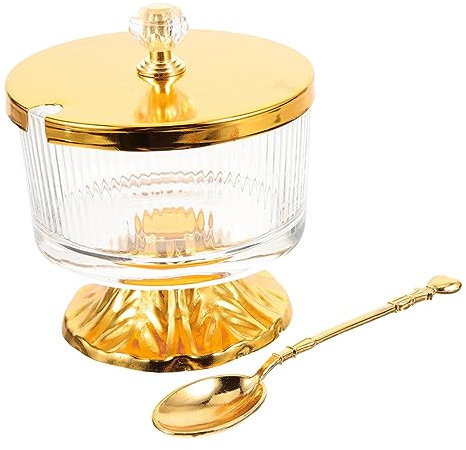 CIYODO Tarro De Cristal Con Tapa y Cuchara Para Sal y Azúcar, Frasco De Vidrio Con Diseño De Aleación Dorada, Almacenamiento Multifuncional Para Cocina y Despensa, Recipiente De Vidrio Decorativo