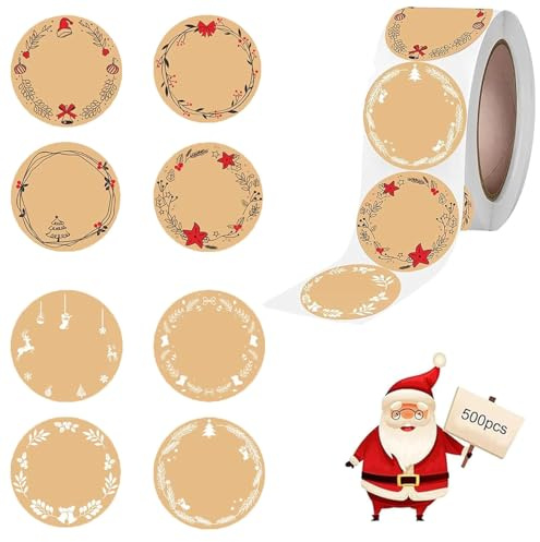 500 Stück Aufkleber Weihnachten, Sticker Weihnachten, Aufkleber Weihnachten Zum Beschriften, Weihnachtssticker Selbstklebend, Aufkleber Rolle Weihnachten, für Geschenkverpackung, Weihnachtsdekoration