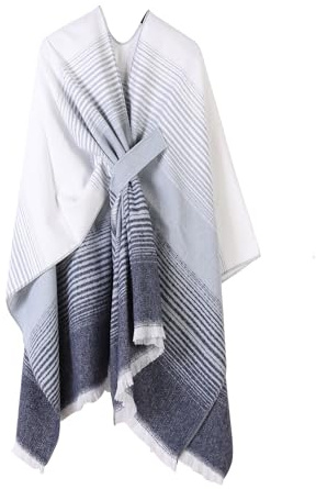 Shmily Girl Poncho Femme Tricot Cape Réversible Couverture Elégante Epaule Chaude Echarpe Tricotée Manteau pour Printemps Automne (Peu Profond Bleu)