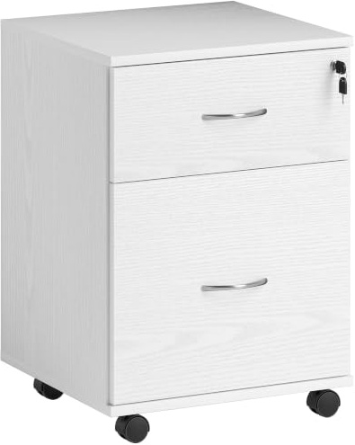 HOMCOM Schließbarer Aktenschrank, 2 Schubladen, Home-Office, Weiß Holz | Mit Rollen, mobiler Aktenschrank, kleiner Druckerständer