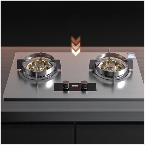 THEGA Stufa A Gas, Piano Cottura A Gas da Incasso A 2 Fuochi, Fornello da Cucina A Nove cavità da 8,5 KW/8,5 KW, (Timer Bilaterale da 180 Minuti), con Protezione Antispegnimento(LPG)