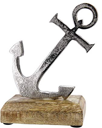 Edler maritimer Aufsteller, Mango-Holz und brüniertes Aluminium, Modell: Anker, Maße 16 x 11 x 5 cm, Farbe Natur und Aluminium, tolle Deko für Innen, Terrasse, Cafe, oder einfach Zuhause.