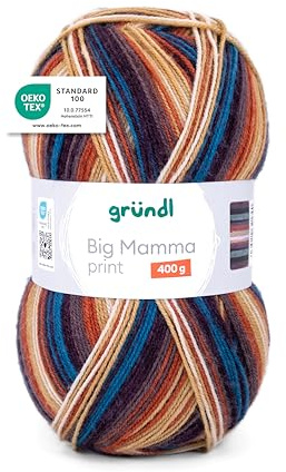 Gründl Wolle Big Mamma Print XXL 1 x 400 g, Tinte-kupfer-mauve-beige-weiß | XXL Wolle zum Stricken mit Farbverlauf - Weich und hautfreundlich - 100 % Polyacryl - 400 g / 1040 m - Nadelstärke 3,5- 4,5