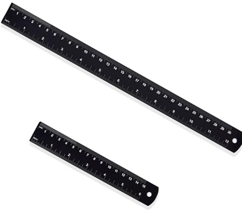 2pcs Metall Lineal Set, 12 Zoll & 6 Zoll Aluminiumlegierung Herrscher mit MM & Messungen, Hangloch für Büro, Schule und DIY -Handwerk