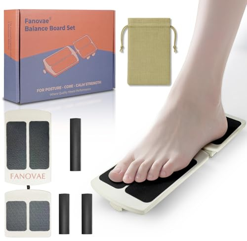 Fanovae Wooden Balance Board Trainer with 3 Adjustable Blocks for Foot & Ankle Strength, Core Stability, Balance Training and Posture Alignment – Home, Office or Yoga