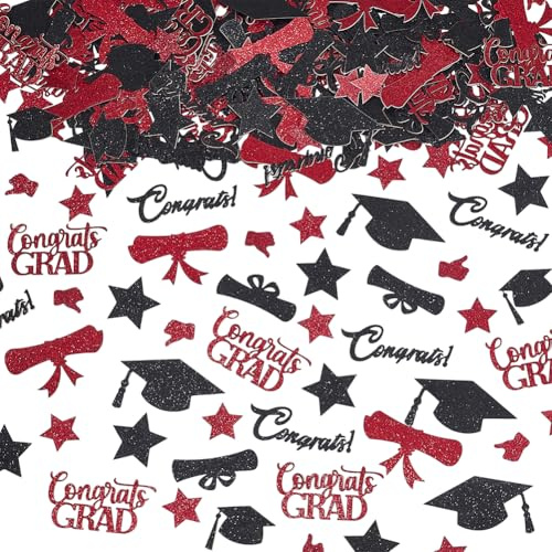 AHANDMAKER 200 coriandoli decorativi da spargere per tavolo di laurea, centrotavola per laurea, coriandoli rossi e neri, forniture per feste a tema complimenti, feste a tema, bomboniere