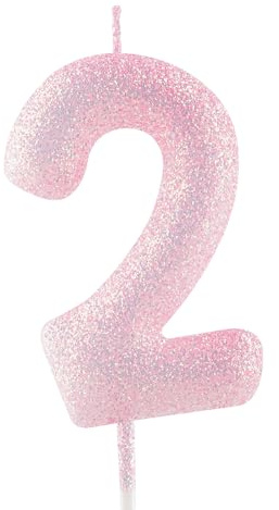 Geburtstagskerzen Zahlen 2, glitzernde Zahlenkerze zum 2, Leuchtende Rosa Kerzen, Kerzen für Kuchen, Toppers für Frauen Mädchen Geburtstags Jubiläum, Geburtstagsdekorationen, Partyzubehör